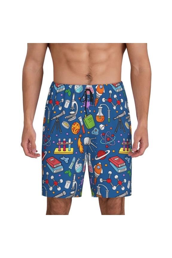Different Chemical Things Print Mens Sleep Shorts Bottoms Soft Comfy Pajama Wear Pants with Drawstring Pockets
