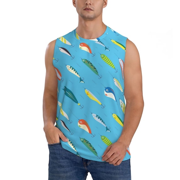 Kdxio Different Color Fishing Bait for Men's Muscle T-shirt,Sleeveless for Workout Running Athletic Gym Lounge Casual