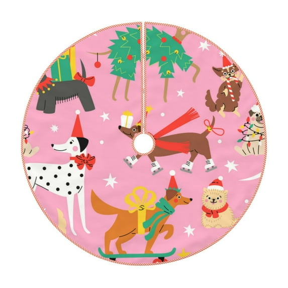 Kdxio Different Dogs Christmas Print Christmas Tree Skirt Christmas Xmas Tree Skirts Mat for New Year Holiday Christmas Party Decorations-36"