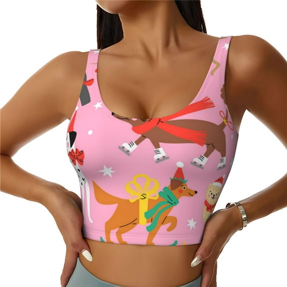 Kdxio Different Dogs Christmas Print Workout Crop Tank Top for Women Racerback Yoga Tank Tops Athletic Sports Shirts Exercise Undershirts