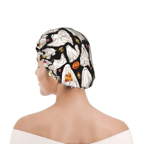 Kdxio Different Ghosts Print Shower Cap for Women,Elastic and Reusable,Double Waterproof Layers Bathing Hat