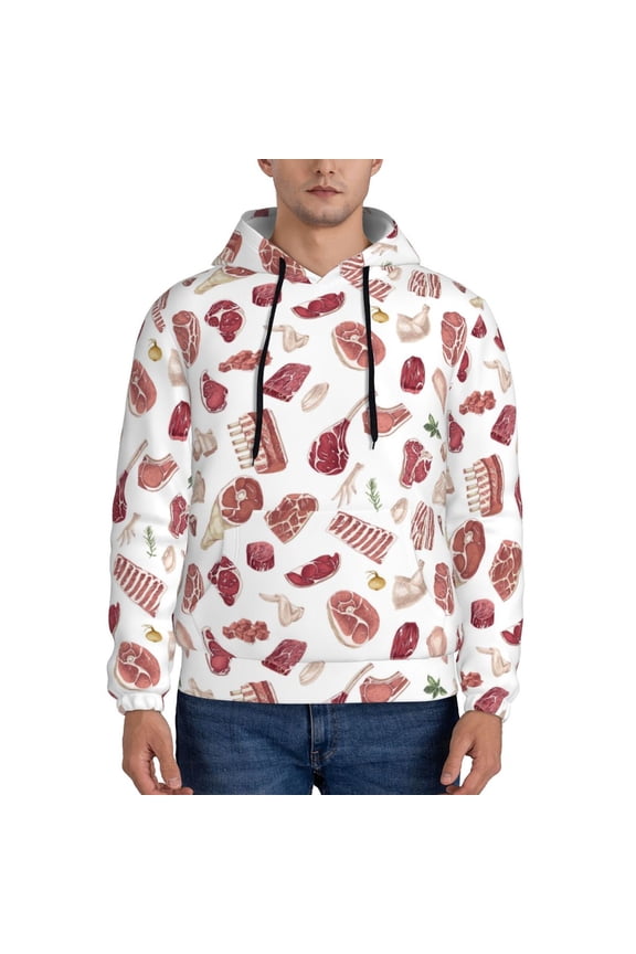 Different Meat Print Mens Casual Hooded Collar Drawstring Hoodies Pullover Sweatshirts Casual Long Sleeve Shirts-Large