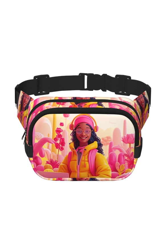 Digital Nomad Pink Landscape Crossbody Double Layer Waist Bag Belt Bag for Unisex Fanny Pack Fashion Waist Packs for Hiking Running Shopping Traveling