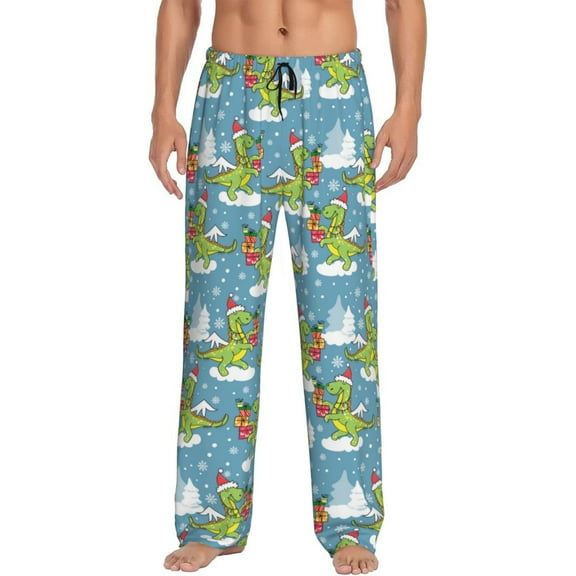 Kdxio Dino Christmas Adventure Snowy Blue Print Men's Sleep Pajama Pant Lounge Pants with Pockets-