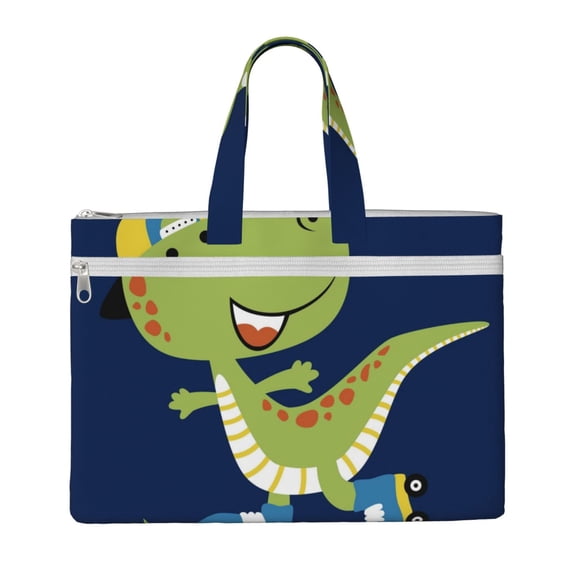 Kdxio Dino Playing Roller Skate File Tote Document Bag Business Briefcase Bag Document Organizer Tote Briefcase for Letter A4 Files Business Teacher Office Bag