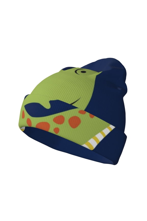 Dino Playing Roller Skate Winter Beanie for Men Women Beanie Knit Hat Cuffed Cap Beanie Knit Chunky Snow Cap