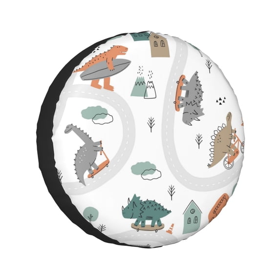 Kdxio Dino on a Skateboard Surf for Tire Cover Wheel Protectors Tyre Covers Weatherproof Wheel Covers Universal Fit for Trailer Rv SUV Truck Camper Travel Trailers 16 inch