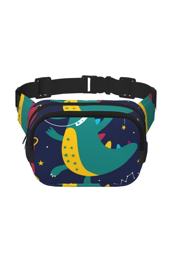 Dinosau Space Explorer Crossbody Double Layer Waist Bag Belt Bag for Unisex Fanny Pack Fashion Waist Packs for Hiking Running Shopping Traveling