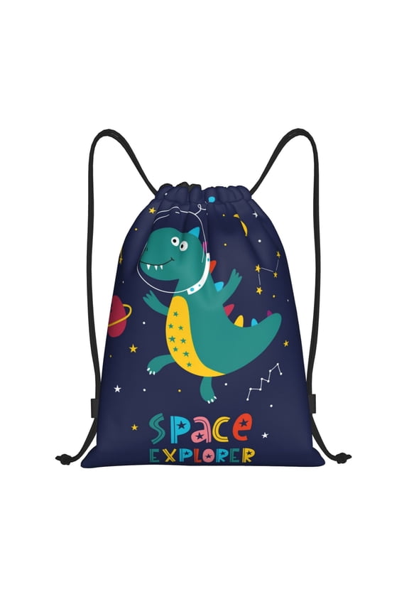 Dinosau Space Explorer Print Drawstring Backpack Bag,Waterproof Draw String Back Sack, Gym Drawstring Bags Swim Bag For Unisex