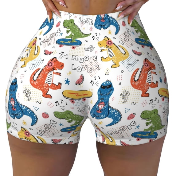 Kdxio Dinosaur (2) Print Workout Shorts for Women Seamless Soft Smooth Gym Yoga Scrunch Active Shorts