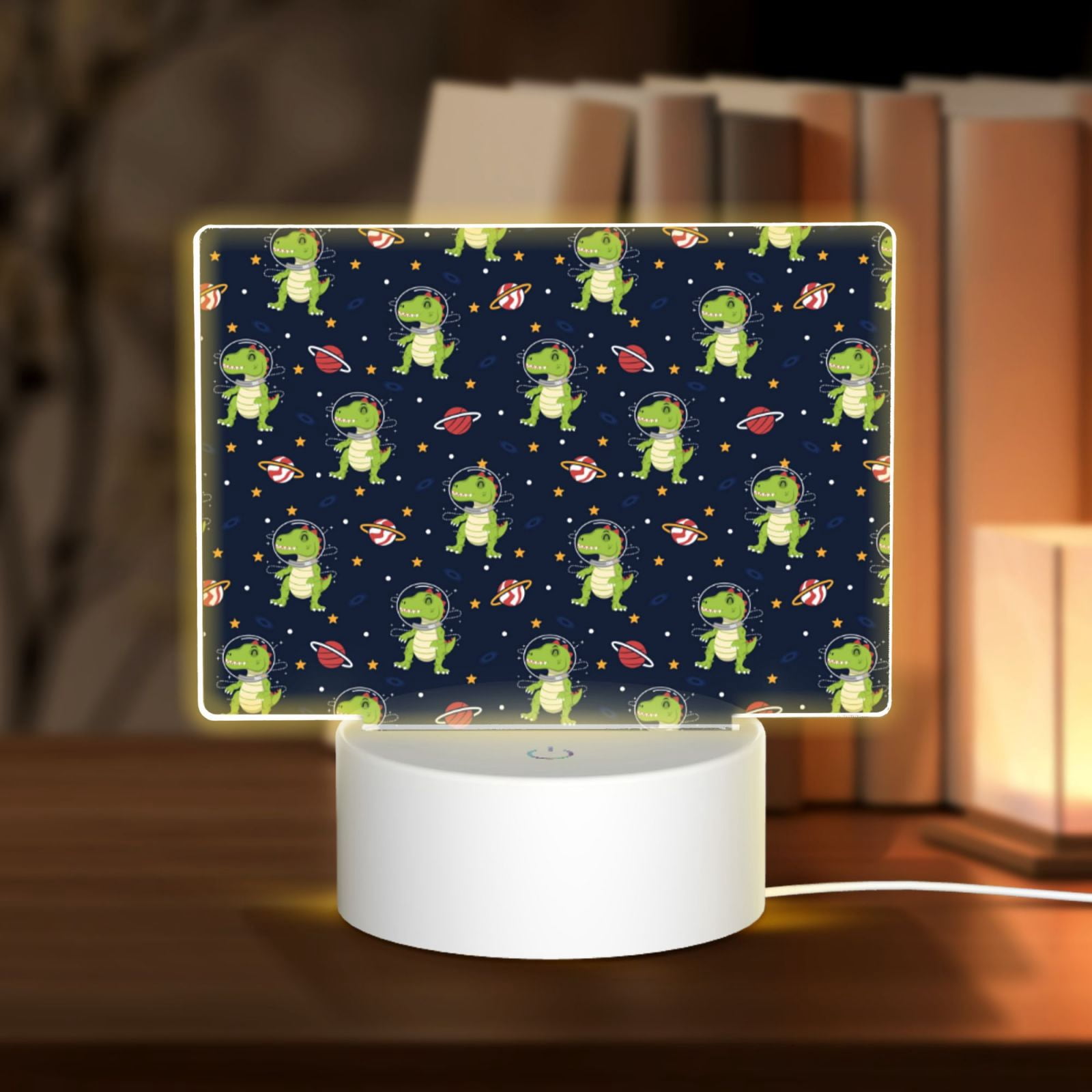 Kdxio Dinosaur Astronaut Rectangular Acrylic Night Light Acrylic Sleep Night Light Friend Gifts for Birthday Gifts for Women Teens Boys Girls