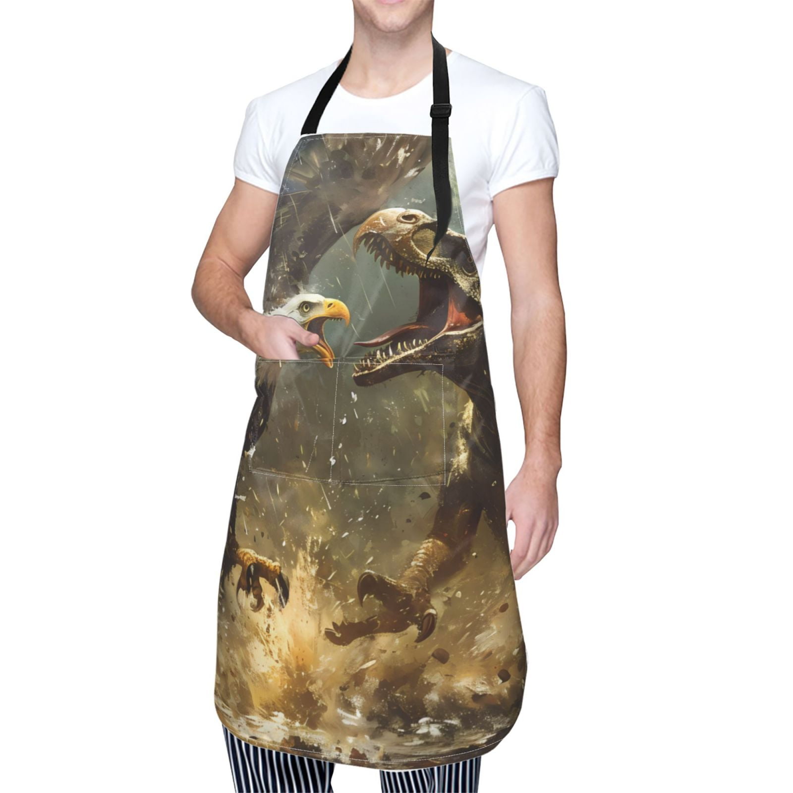 Kdxio Dinosaur Bald Eagle Apron with Pockets Adjustable Kitchen Aprons for Men Women Waterproof Aprons for Cooking,Drawing,Crafting, Baking Household Cleaning
