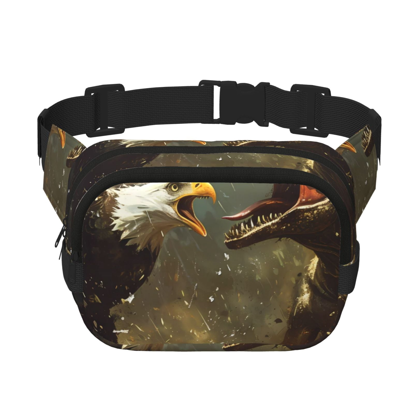 Kdxio Dinosaur Bald Eagle Crossbody Double Layer Waist Bag Belt Bag for Unisex Fanny Pack Fashion Waist Packs for Hiking Running Shopping Traveling