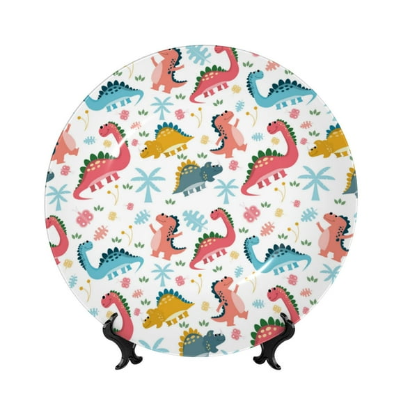 Kdxio Dinosaur Bone China Decorative Plate Ceramic Decorative Plate for Home Office Wall Stand Decorative Plates for Home Bedroom-7in