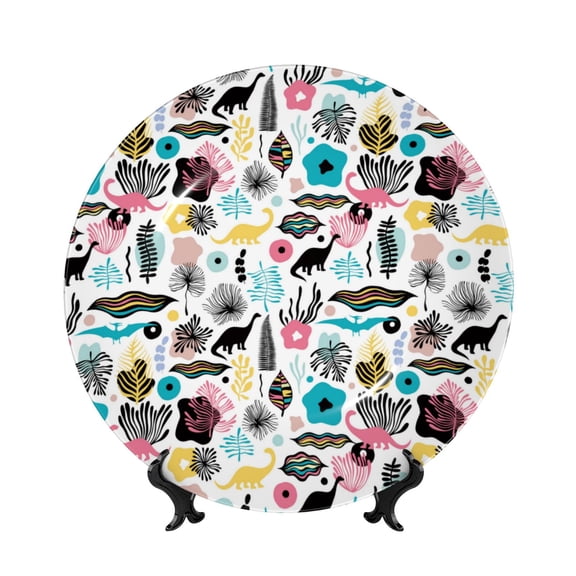 Kdxio Dinosaur Bone China Decorative Plate Ceramic Decorative Plate for Home Office Wall Stand Decorative Plates for Home Bedroom-8in