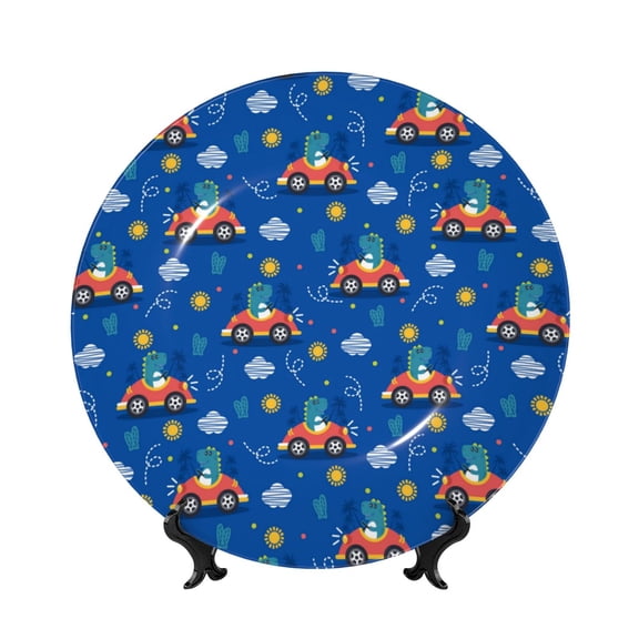 Kdxio Dinosaur Driving Bone China Decorative Plate Ceramic Decorative Plate for Home Office Wall Stand Decorative Plates for Home Bedroom-7in