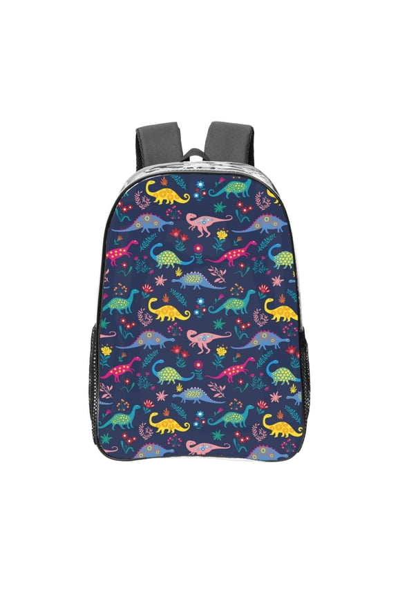 Dinosaur Flowers Clear Backpack, Transparent Bookbag for School for Women Men, Capacity Clear Bag for College, Travel