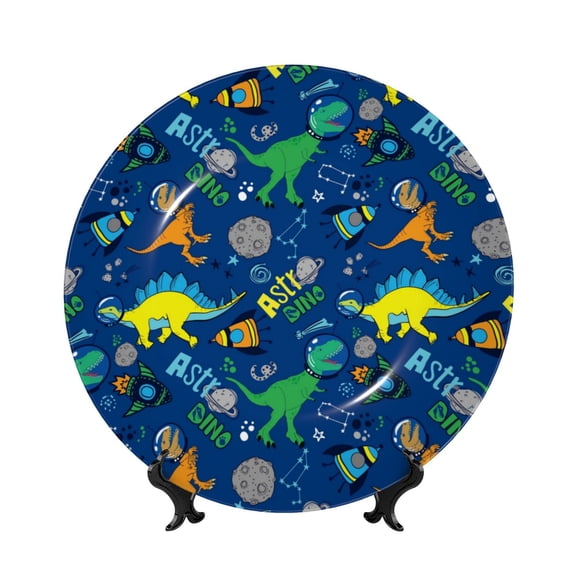 Kdxio Dinosaur In Space Bone China Decorative Plate Ceramic Decorative Plate for Home Office Wall Stand Decorative Plates for Home Bedroom-6in