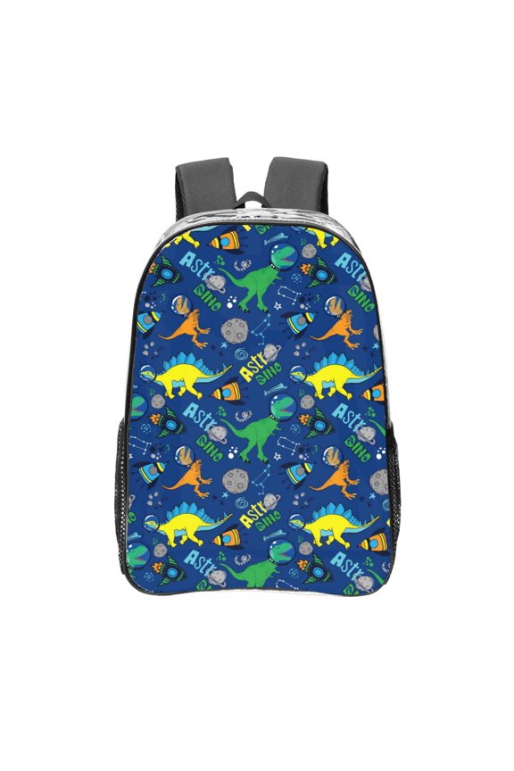 Dinosaur In Space Clear Backpack, Transparent Bookbag for School for Women Men, Capacity Clear Bag for College, Travel