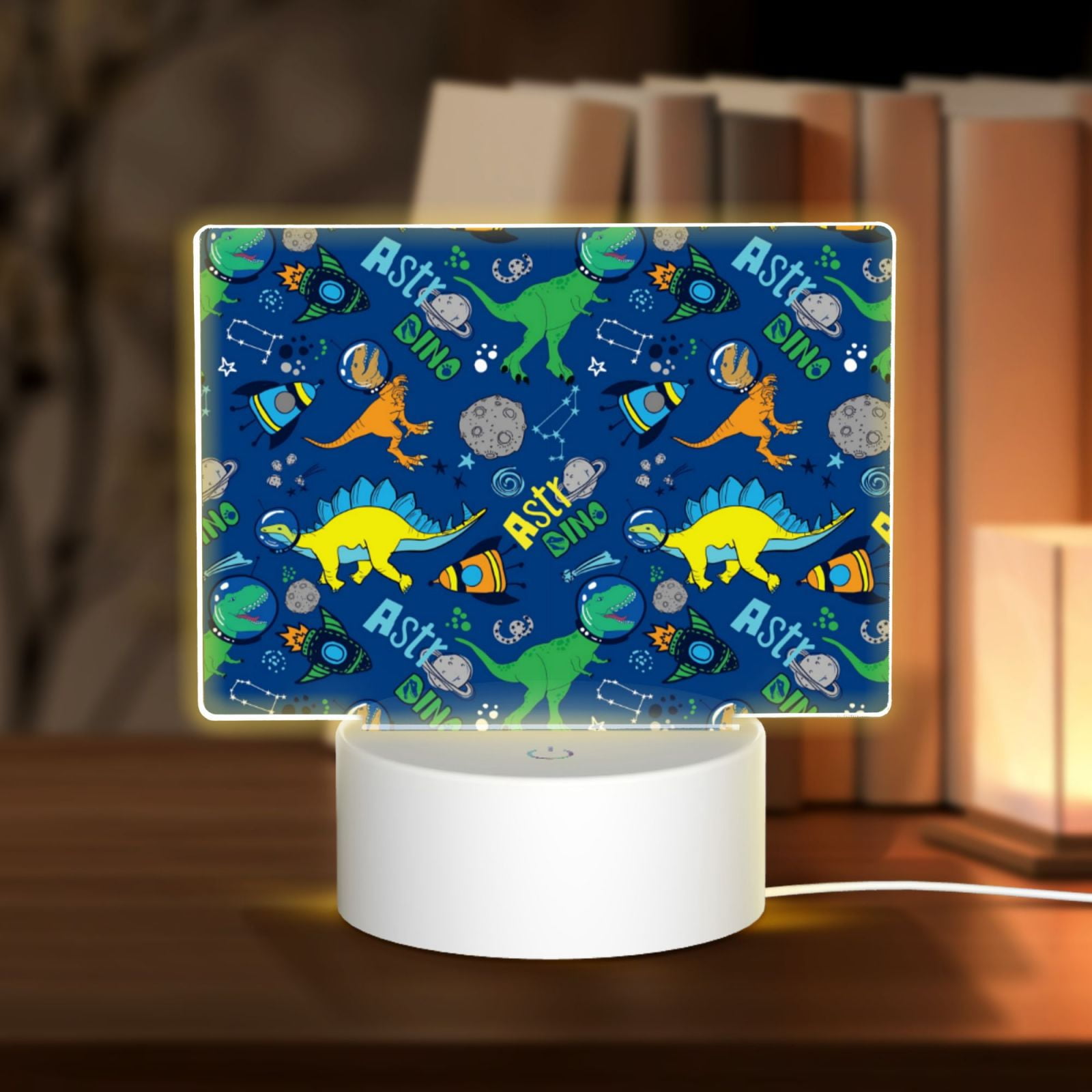 Kdxio Dinosaur In Space Rectangular Acrylic Night Light Acrylic Sleep Night Light Friend Gifts for Birthday Gifts for Women Teens Boys Girls