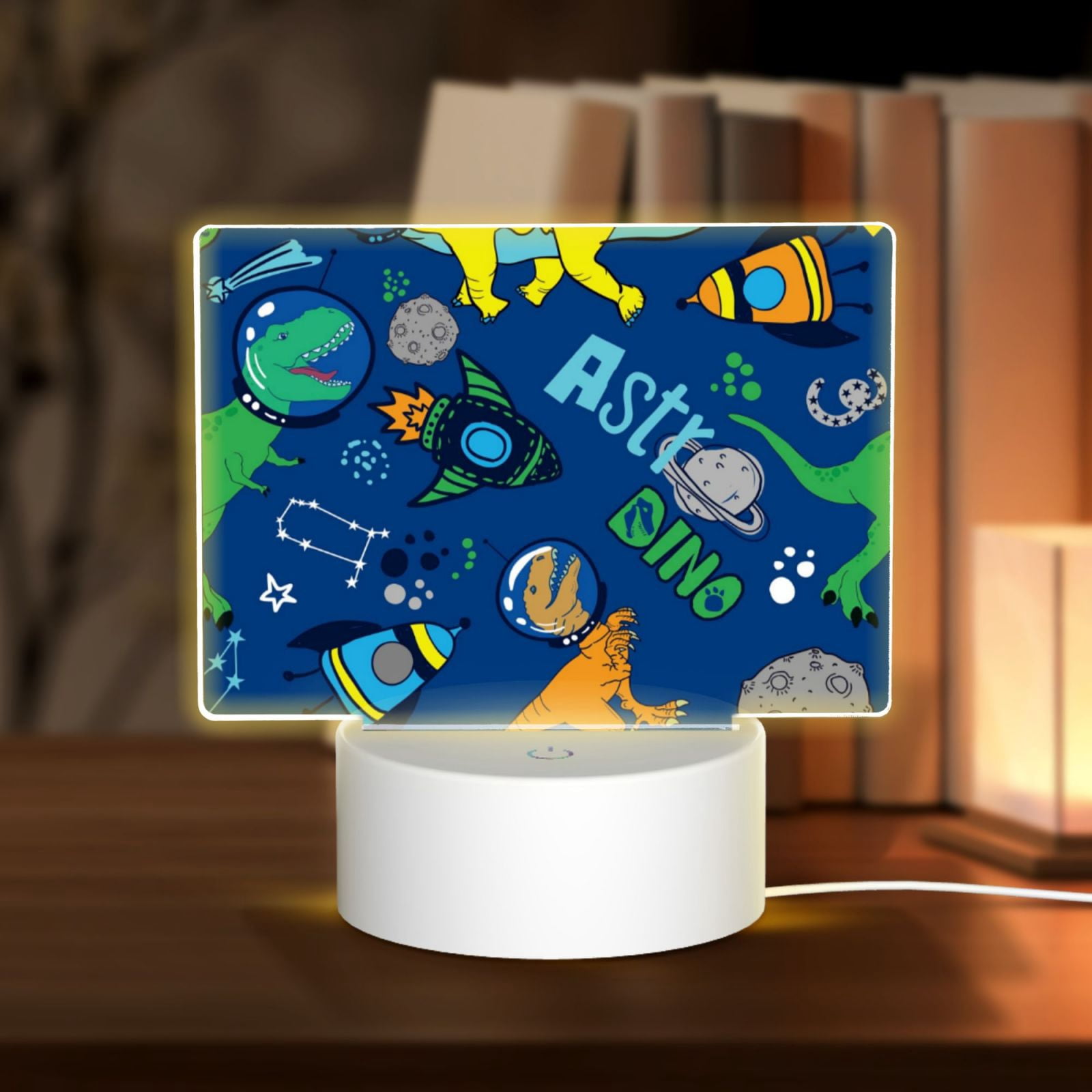 Kdxio Dinosaur In Space Rectangular Acrylic Night Light Acrylic Sleep Night Light Friend Gifts for Birthday Gifts for Women Teens Boys Girls