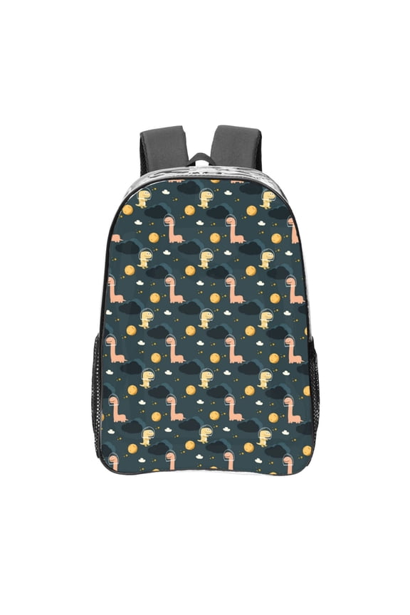 Dinosaur In The Space Clear Backpack, Transparent Bookbag for School for Women Men, Capacity Clear Bag for College, Travel