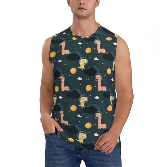 Kdxio Dinosaur In The Space for Men's Muscle T-shirt,Sleeveless for Workout Running Athletic Gym Lounge Casual