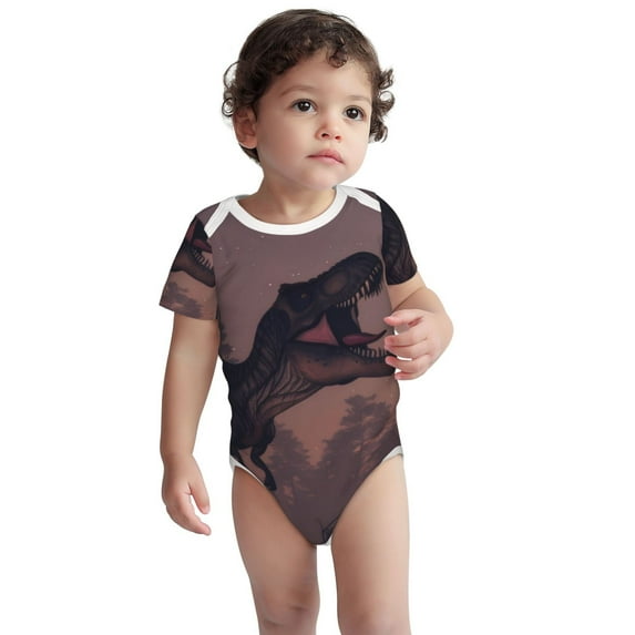 Kdxio Dinosaur Moonlit Forest Pattern Unisex Baby Cotton Short Sleeve Bodysuits-18 Months