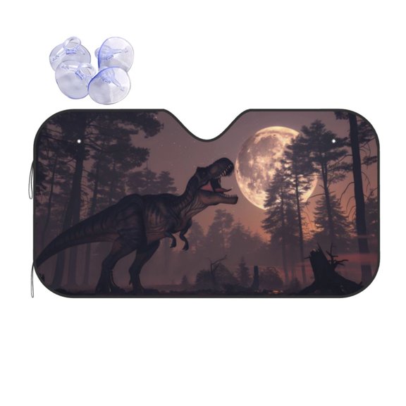 Kdxio Dinosaur Moonlit Forest Print Front Windshield Sun Shade,Folding Auto Sunshade for Car Truck SUV-Medium