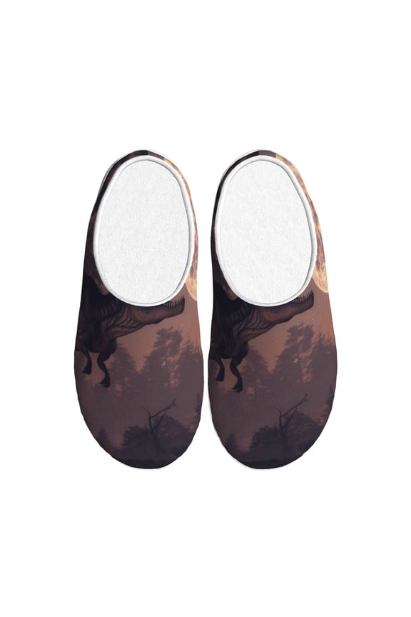 Dinosaur Moonlit Forest Women's Men's Slippers Plush Slip-On House Slipper for Winter Indoor Soft Cushion Non-slip Fluffy Slides Slippers-8