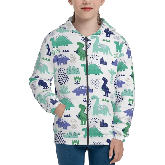 Kdxio Dinosaur Pattern Kids Boys Girls Zip Up Hoodie 3D Printed Hooded Sweatshirt Hoody Coat with Pocket 7-12 Y-Small