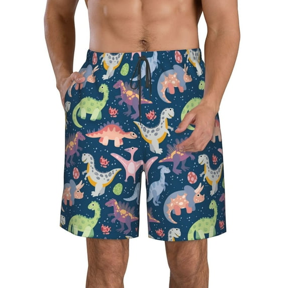 Kdxio Dinosaur Pattern Mens Casual Shorts - Drawstring Summer Beach Sports Shorts for Men