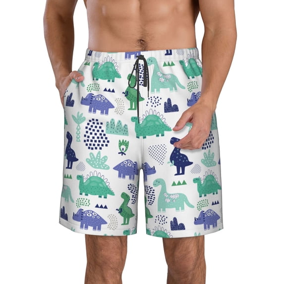 Kdxio Dinosaur Pattern Mens Casual Shorts - Drawstring Summer Beach Sports Shorts for Men
