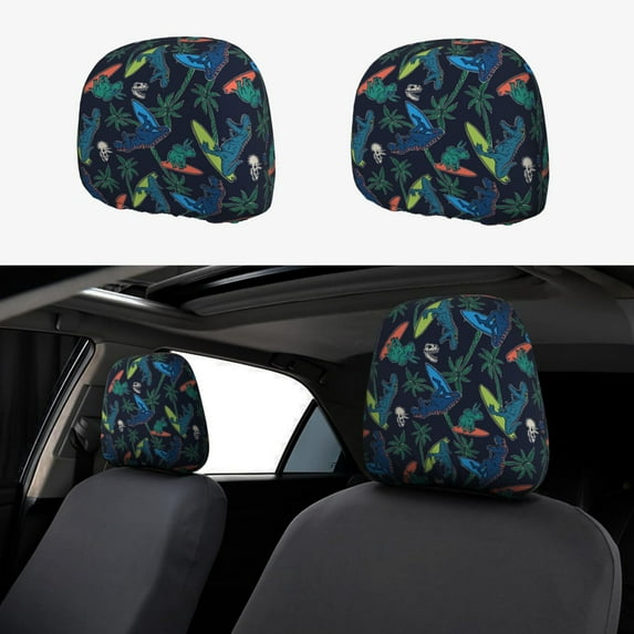 Kdxio Dinosaur Pattern Print 2 Piece Car Head Rest Covers Set Auto Front/Rear Seats Headrest Cover Universal Fit Most Cars,Sedan, SUV