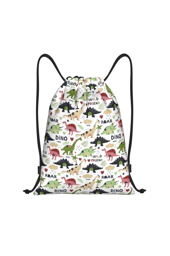Dinosaur Print Drawstring Backpack Bag,Waterproof Draw String Back Sack, Gym Drawstring Bags Swim Bag For Unisex