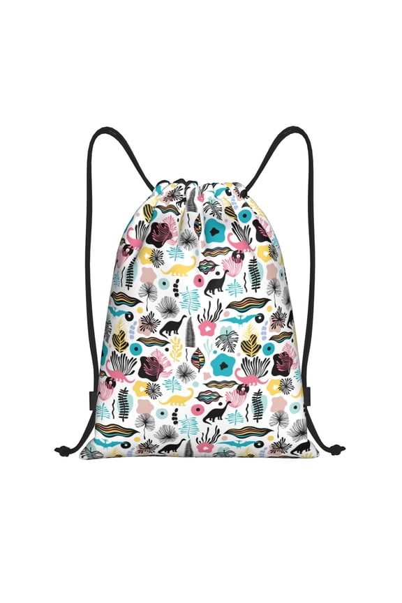 Dinosaur Print Drawstring Backpack Bag,Waterproof Draw String Back Sack, Gym Drawstring Bags Swim Bag For Unisex