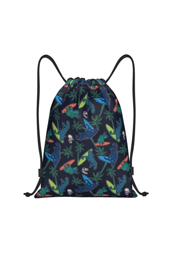 Dinosaur Print Drawstring Backpack Bag,Waterproof Draw String Back Sack, Gym Drawstring Bags Swim Bag For Unisex