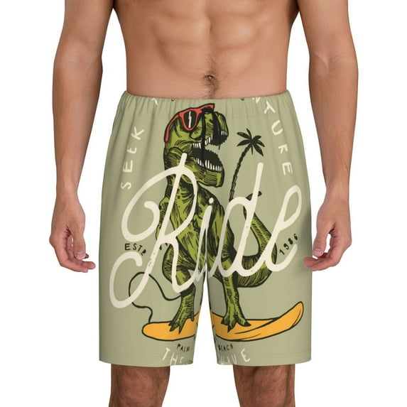 Kdxio Dinosaur Print Mens Sleep Shorts Bottoms Soft Comfy Pajama Wear Pants with Drawstring Pockets