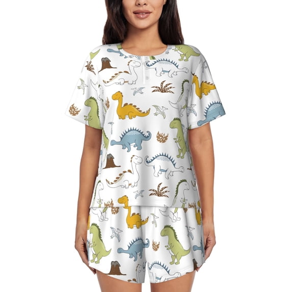 Kdxio Dinosaur Print Pajamas Sets for Women Short-Sleeved Pjs with Lounge Shorts Two Piece Sleepwear S-4XL