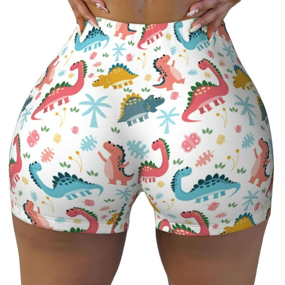 Kdxio Dinosaur Print Workout Shorts for Women Seamless Soft Smooth Gym Yoga Scrunch Active Shorts