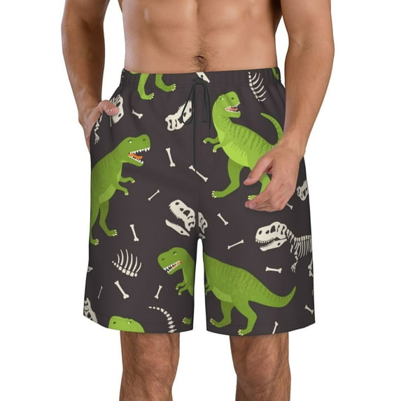 Kdxio Dinosaur Skeleton Pattern Mens Casual Shorts - Drawstring Summer Beach Sports Shorts for Men