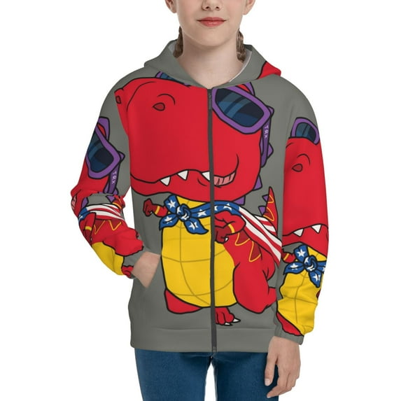 Kdxio Dinosaur Super Hero Cartoon Pattern Kids Boys Girls Zip Up Hoodie 3D Printed Hooded Sweatshirt Hoody Coat with Pocket 7-12 Y-Small