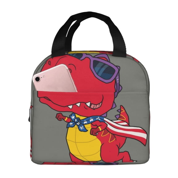 Kdxio Dinosaur Super Hero Cartoon Print Insulated Lunch Bag,Reusable Tote Lunch Box for Women Men,Leakproof Cooler Lunch Bags for Work Office Travel Picnic