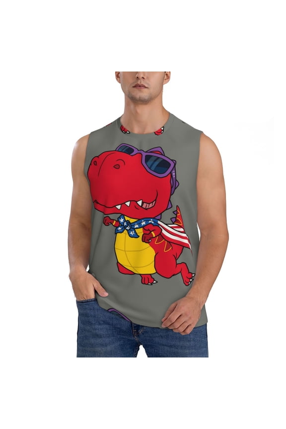 Dinosaur Super Hero Cartoon for Men's Muscle T-shirt,Sleeveless for Workout Running Athletic Gym Lounge Casual