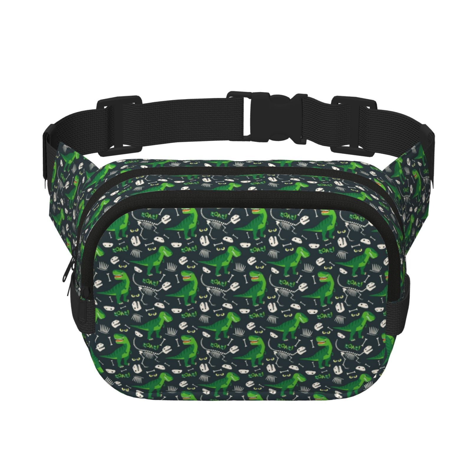 Kdxio Dinosaur and Bone Crossbody Double Layer Waist Bag Belt Bag for Unisex Fanny Pack Fashion Waist Packs for Hiking Running Shopping Traveling