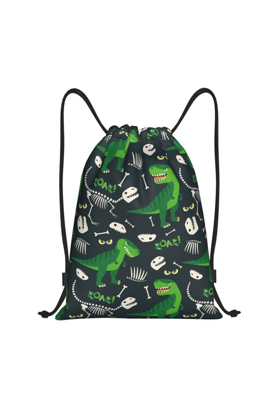 Dinosaur and Bone Print Drawstring Backpack Bag,Waterproof Draw String Back Sack, Gym Drawstring Bags Swim Bag For Unisex