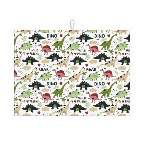 Kdxio Dinosaur for Dish Drying Mat,24*18 inch Absorbent Dish Drainer Kitchen Counter,Large Size Dish Drying Pad for Countertops,Draining Racks