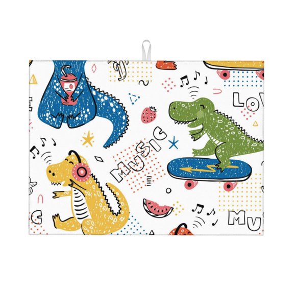 Kdxio Dinosaur for Dish Drying Mat,24*18 inch Absorbent Dish Drainer Kitchen Counter,Large Size Dish Drying Pad for Countertops,Draining Racks