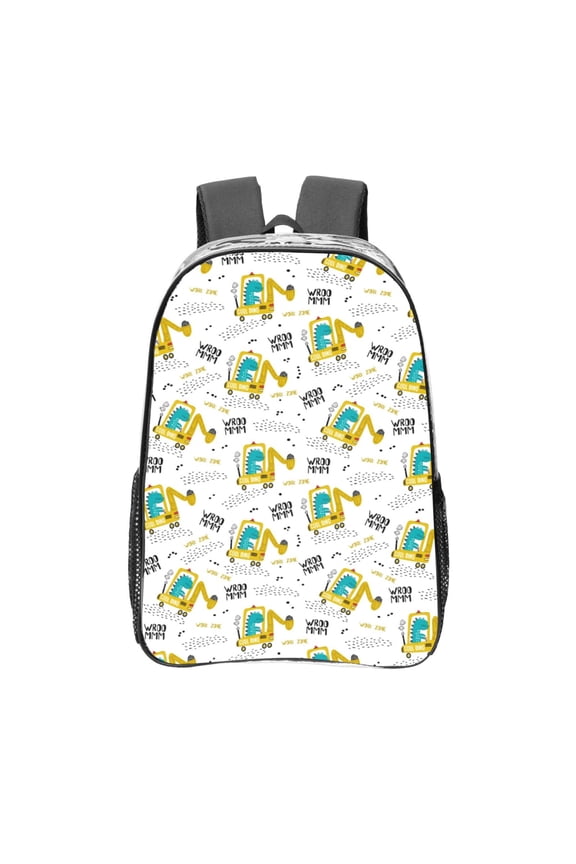 Dinosaur on Excavator Clear Backpack, Transparent Bookbag for School for Women Men, Capacity Clear Bag for College, Travel