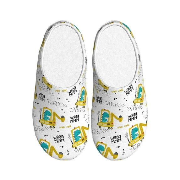 Kdxio Dinosaur on Excavator Women's Men's Slippers Plush Slip-On House Slipper for Winter Indoor Soft Cushion Non-slip Fluffy Slides Slippers-35/36